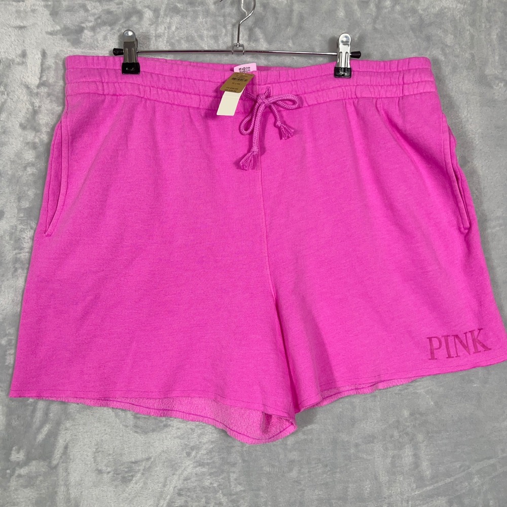 PINK Victoria's Secret Womens Fleece Sweat Shorts XL Pink NEW Raw Hem Drawstring